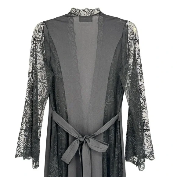 Vtg Bob Mackie for Glydons 70s Sheer Lace Hollywood Robe Black Tie  display picture 1